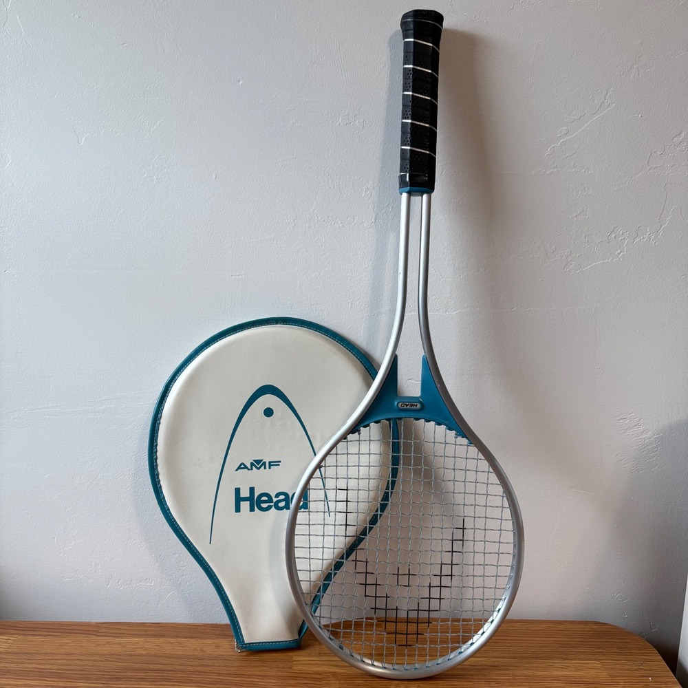 AMF Head Tennis Racquet Adult 27" Silver Teal Good‎ Vintage Aluminum With Cover